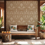 Owl and peacock in Scandi Woodland Self-adhesive Wallpaper
