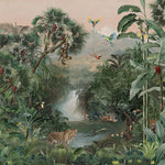 Échantillon de murale autocollante Tigres de la jungle et cascade d'eau