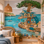 Murale Le café des chats, papier peint chat au bord de la mer dans une chambre d'enfant – Décor Imprimé
